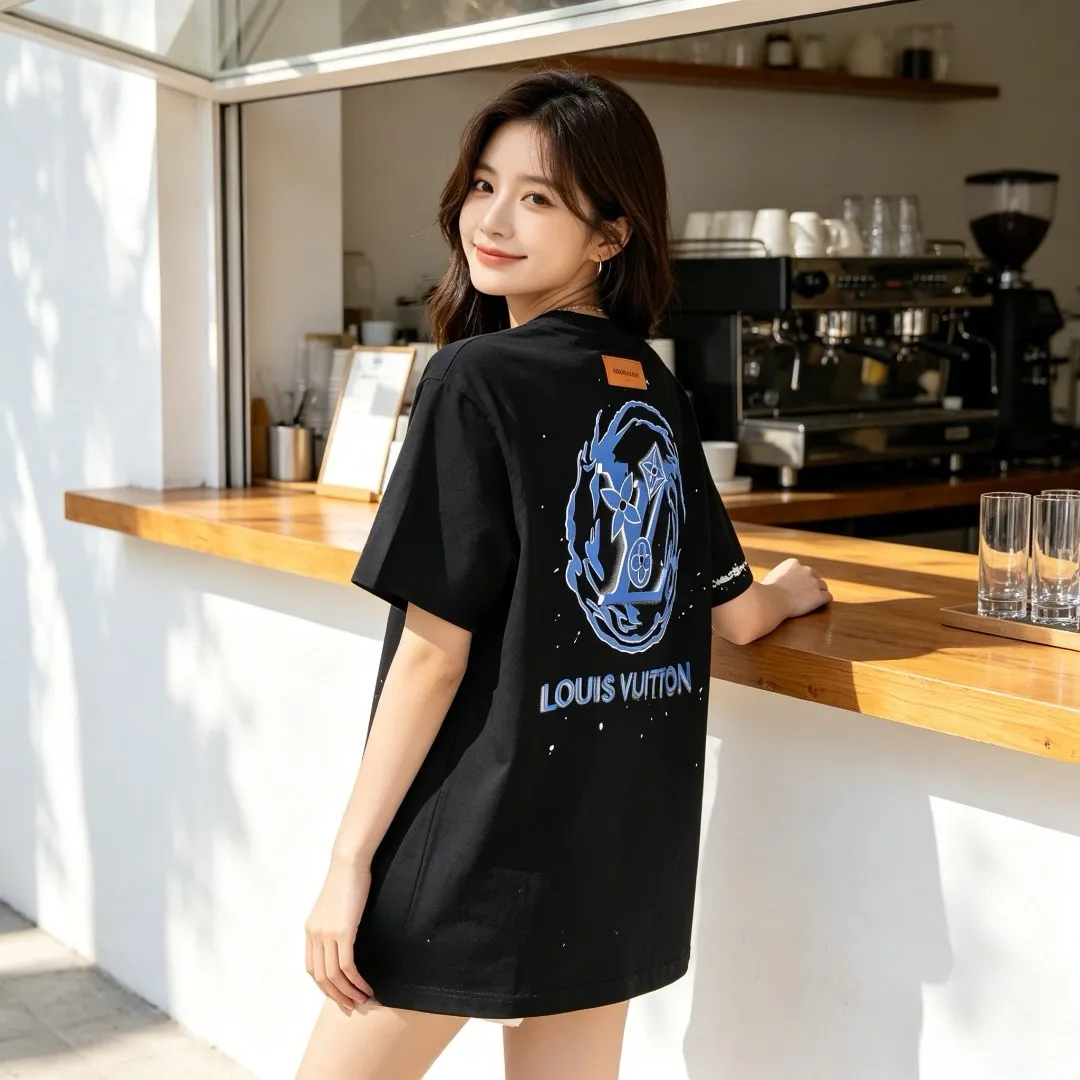 Louis Vuitton/Louis Vuitton blue swirl LV printed inkjet short sleeves
